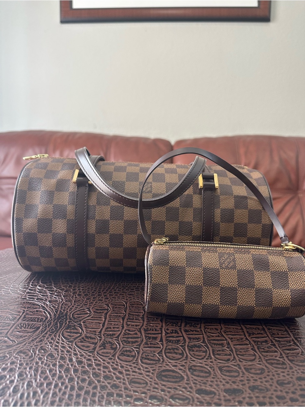 Louis Vuitton Damier Ebene Papillon Barrel Bag with Mini Pochette - Brown
